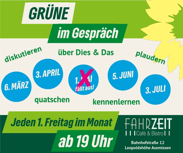 Grüne wieder freitags im Gespräch – 1. Mai entfällt