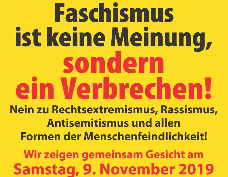 Wir zeigen gemeinsam Gesicht am Samstag, 9. November 2019